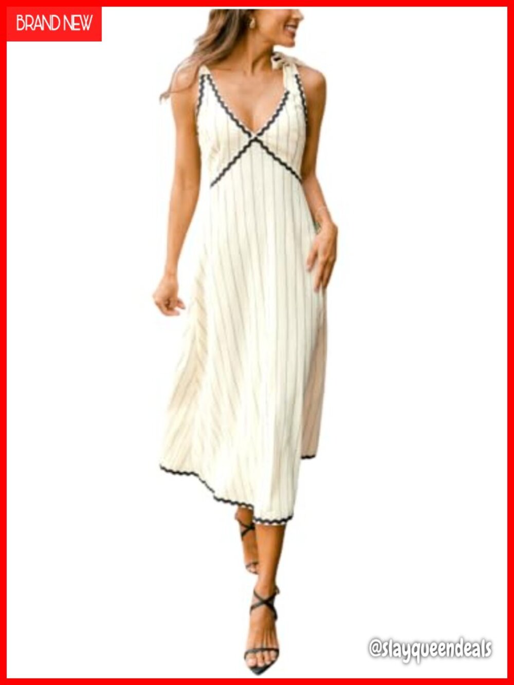 CUPSHE Plunge V Neck Striped Midi Dress Tie Backless Summer